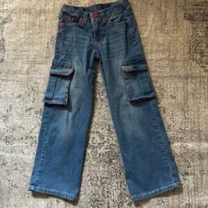 🧡3/15 True Religion Wide Leg Cargo Jeans Light Cruise Wash Girls 10